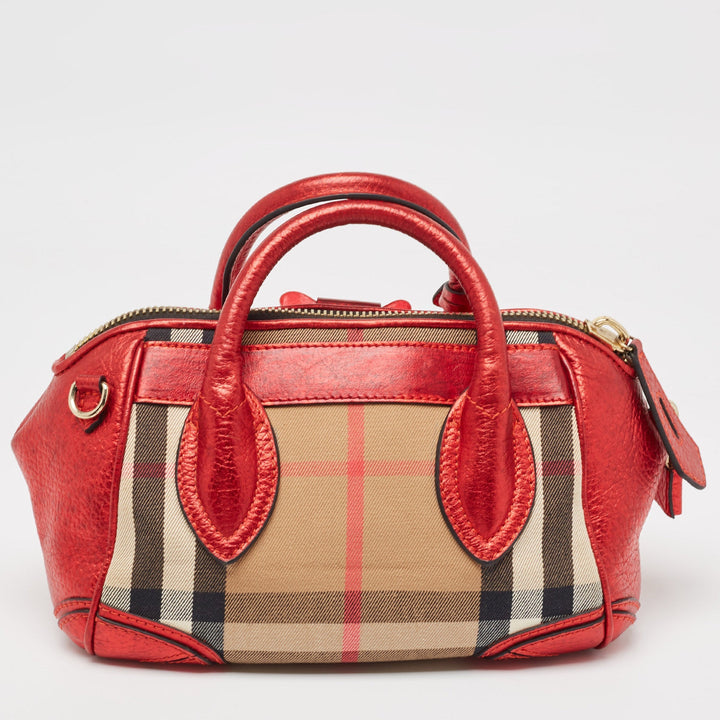 BURBERRY Red House Check Canvas and Leather Blaze Satchel