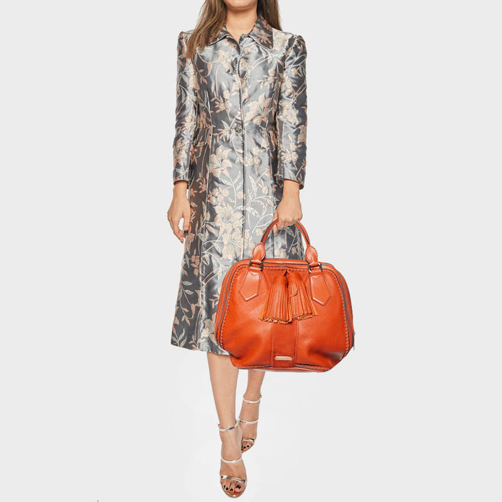 BURBERRY Orange Leather and Suede Tassel Satchel