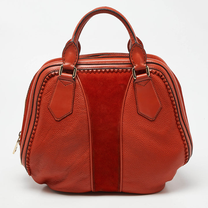 BURBERRY Orange Leather and Suede Tassel Satchel