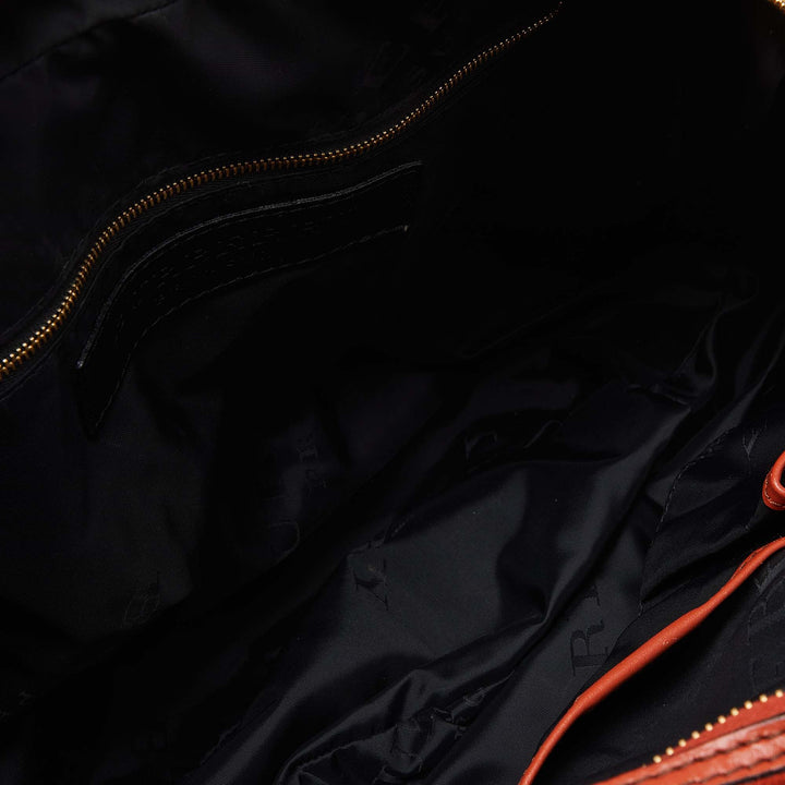 BURBERRY Orange Leather and Suede Tassel Satchel