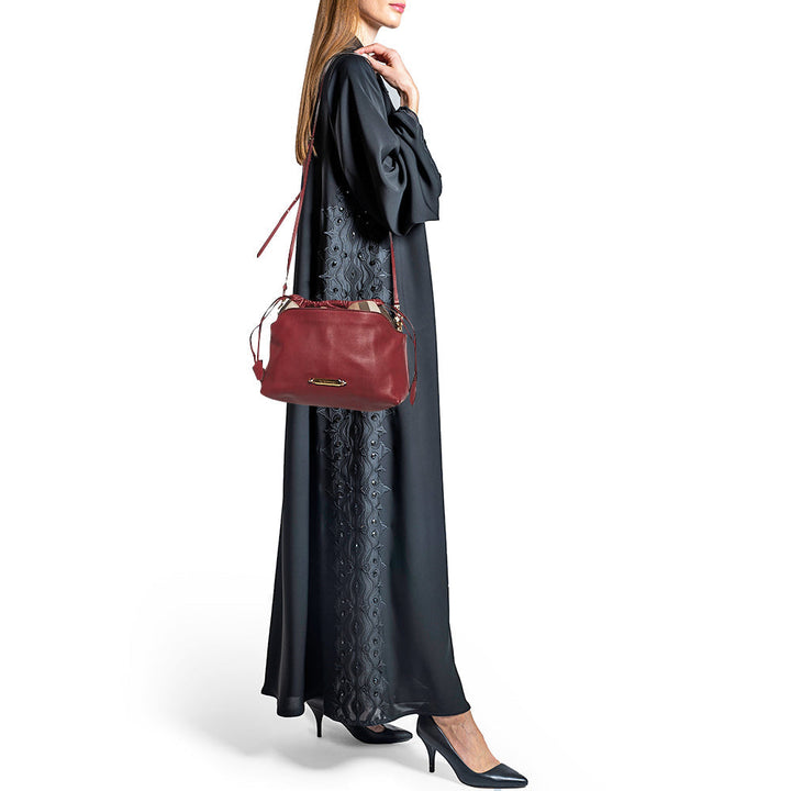 BURBERRY Burgundy/Beige House Check Canvas and Leather Little Crush Crossbody Bag