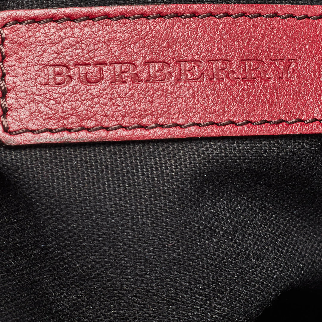 BURBERRY Burgundy/Beige House Check Canvas and Leather Little Crush Crossbody Bag