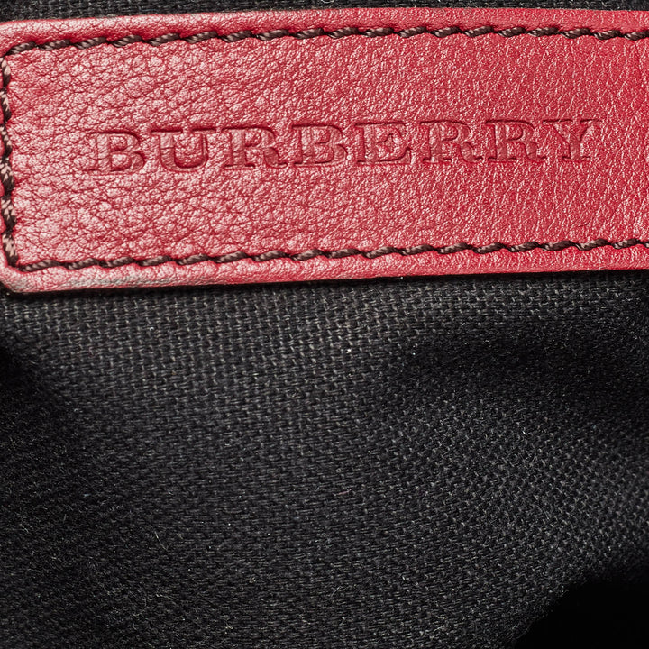 BURBERRY Burgundy/Beige House Check Canvas and Leather Little Crush Crossbody Bag
