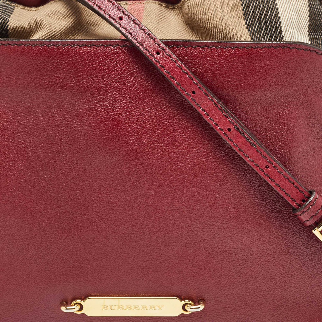 BURBERRY Burgundy/Beige House Check Canvas and Leather Little Crush Crossbody Bag