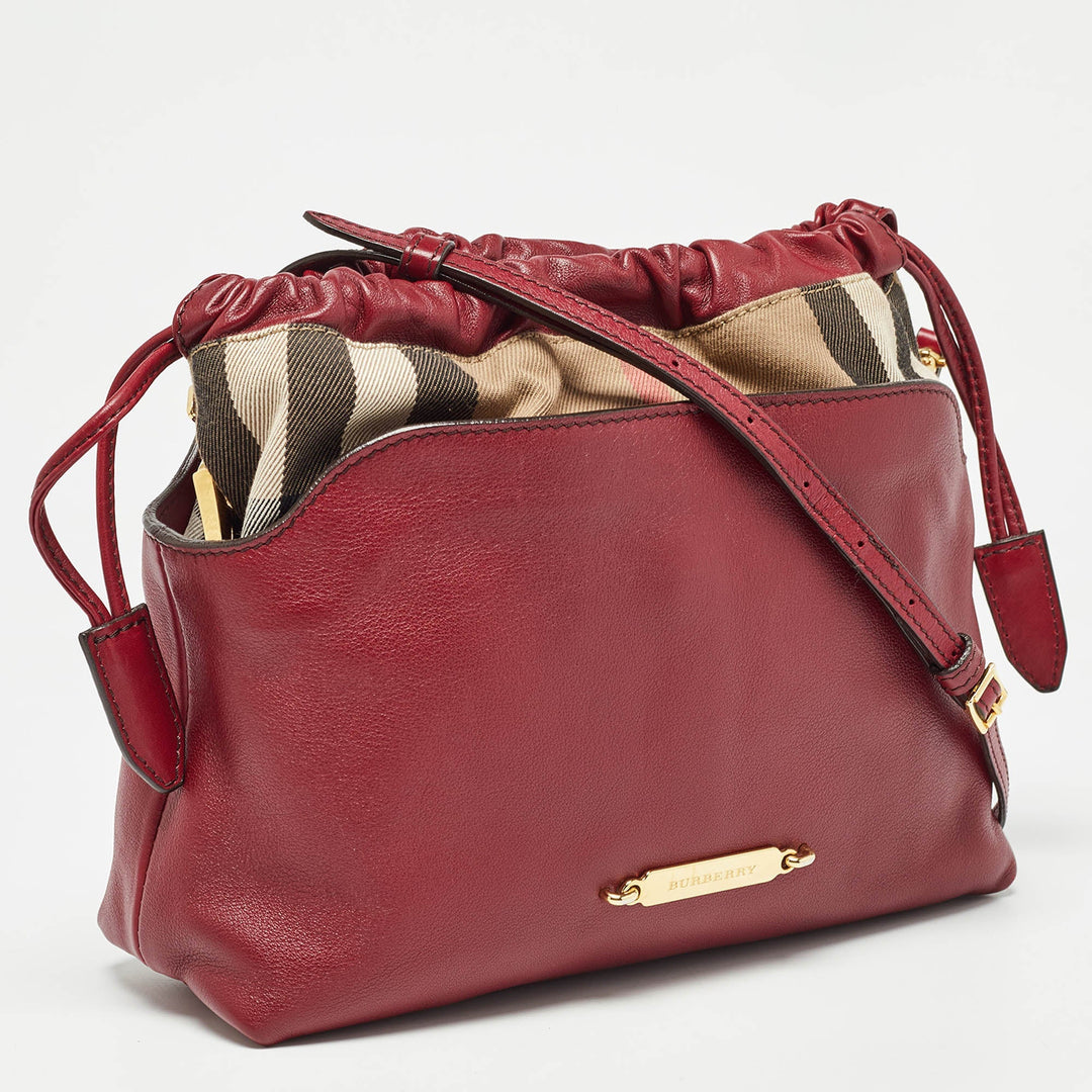 BURBERRY Burgundy/Beige House Check Canvas and Leather Little Crush Crossbody Bag