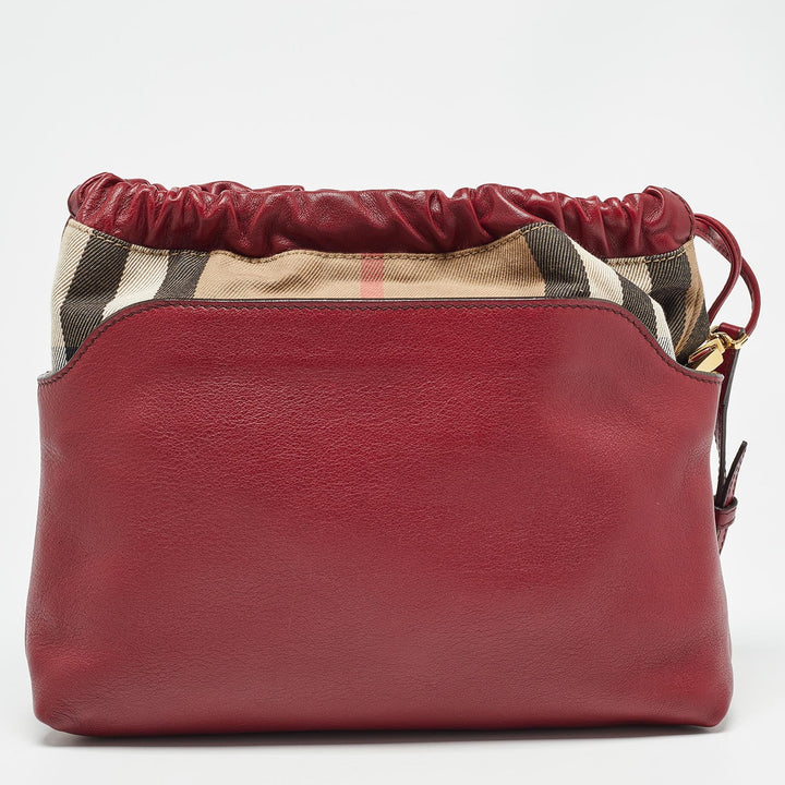 BURBERRY Burgundy/Beige House Check Canvas and Leather Little Crush Crossbody Bag