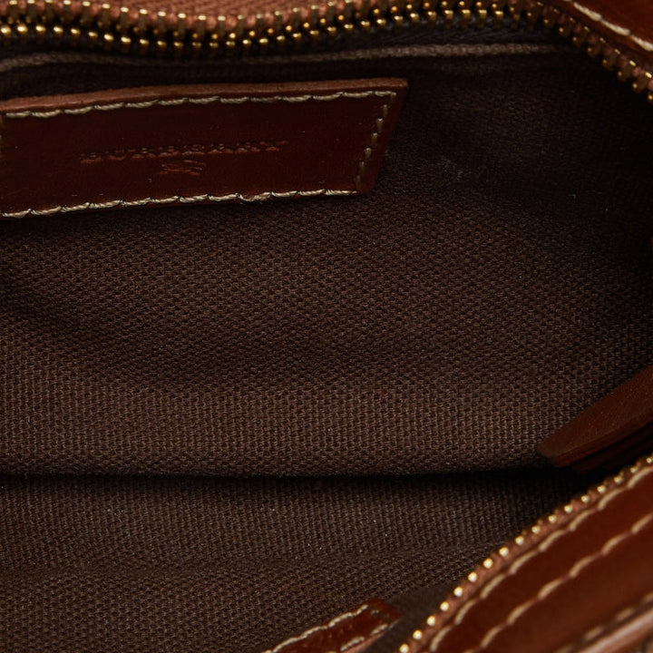 BURBERRY Brown/Beige Haymarket Check Fabric and Leather Double Pocket Shoulder Bag