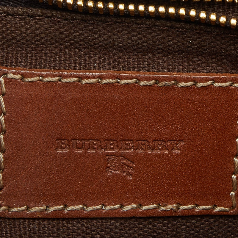 BURBERRY Brown/Beige Haymarket Check Fabric and Leather Double Pocket Shoulder Bag