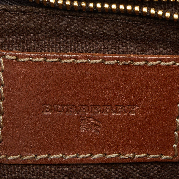 BURBERRY Brown/Beige Haymarket Check Fabric and Leather Double Pocket Shoulder Bag