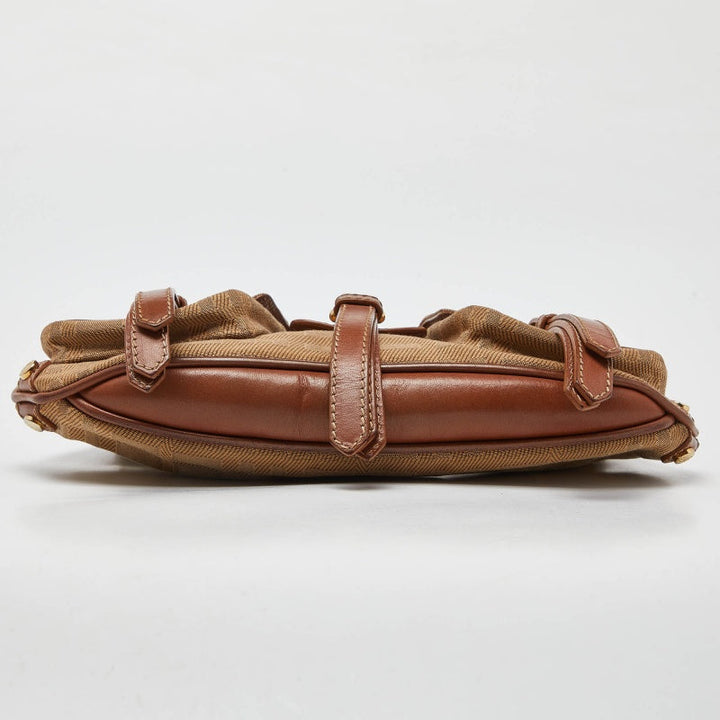 BURBERRY Brown/Beige Haymarket Check Fabric and Leather Double Pocket Shoulder Bag