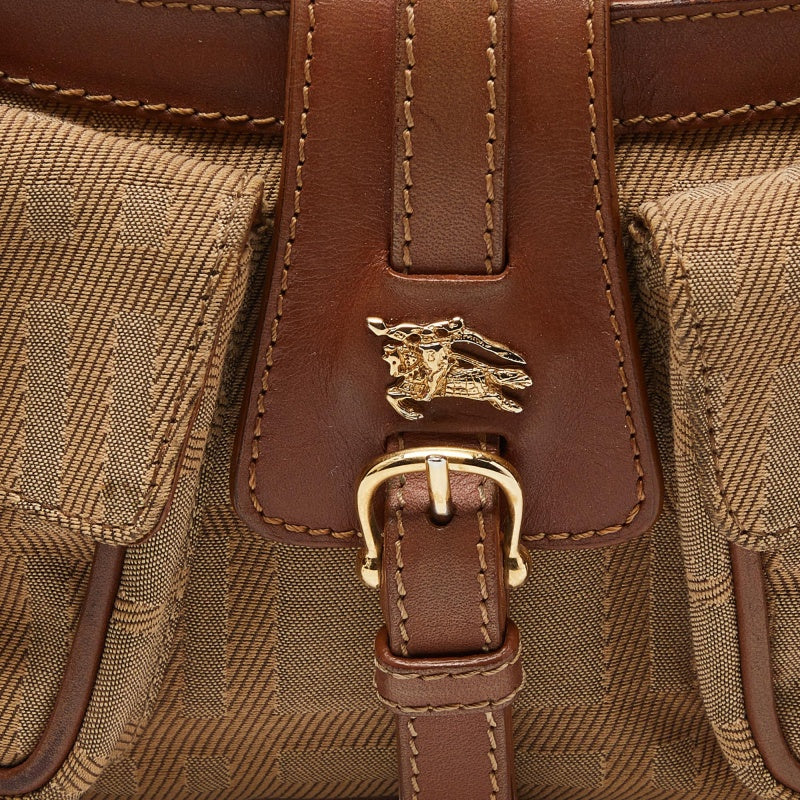 BURBERRY Brown/Beige Haymarket Check Fabric and Leather Double Pocket Shoulder Bag