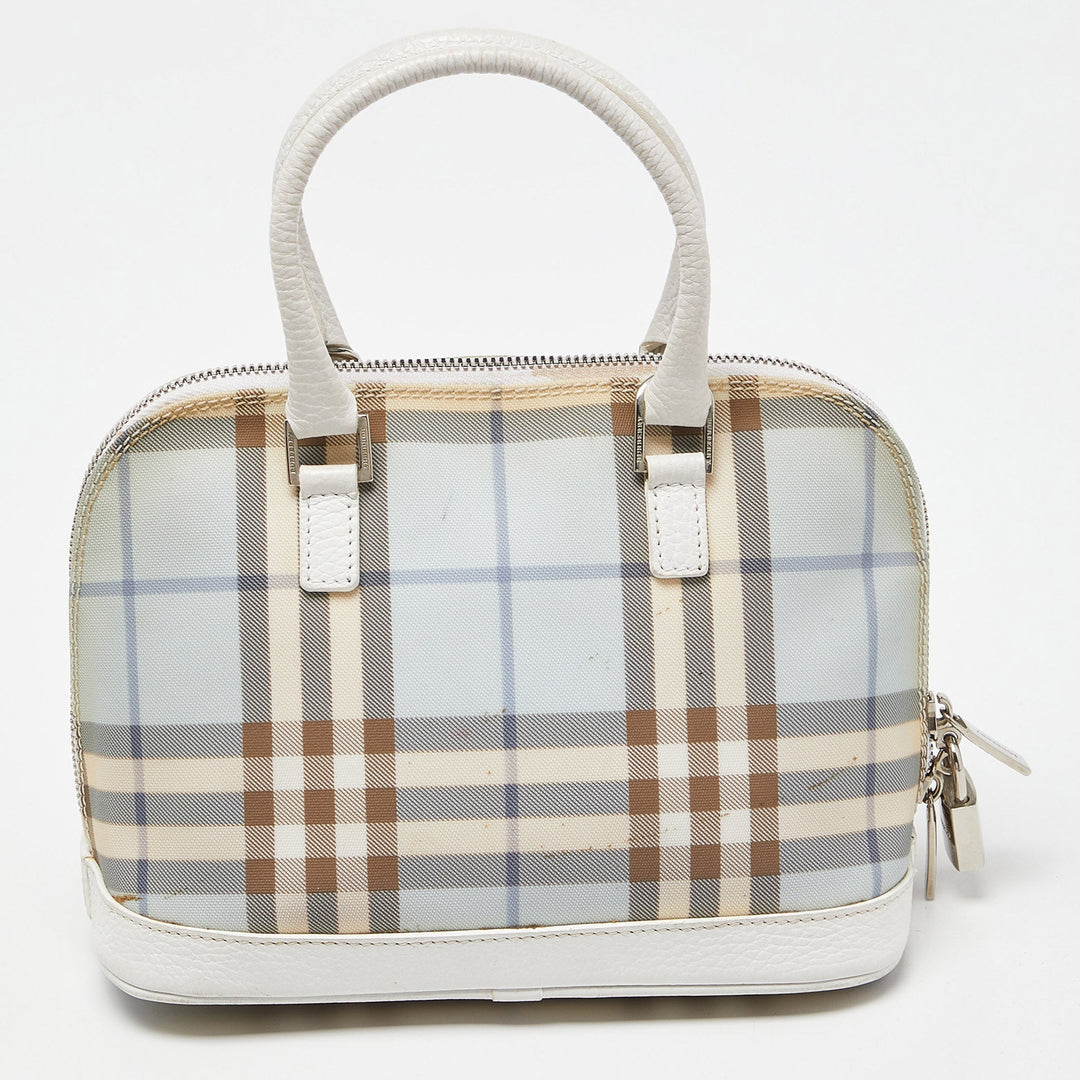 BURBERRY Blue/White House Check PVC and Leather Dome Satchel