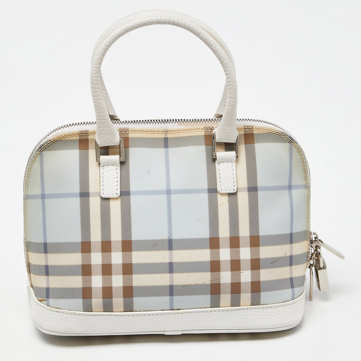 BURBERRY Blue/White House Check PVC and Leather Dome Satchel