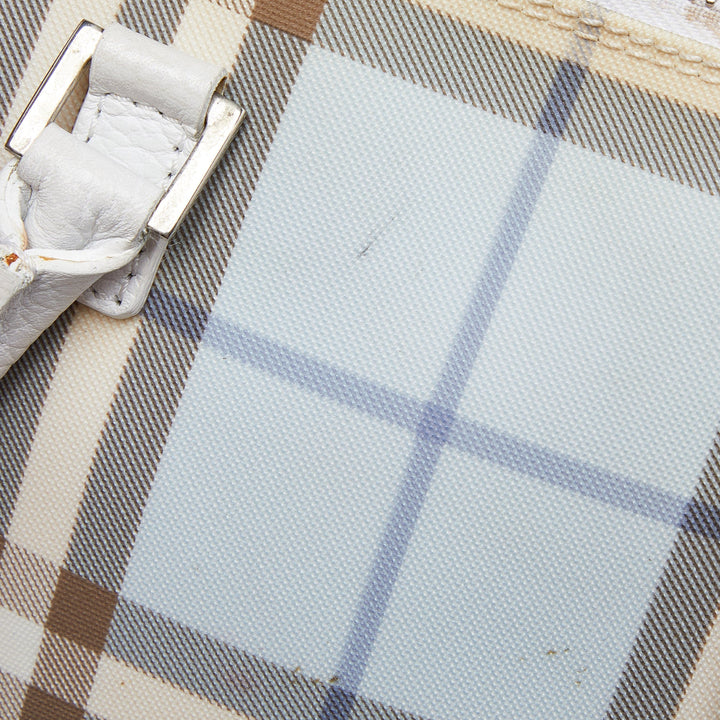 BURBERRY Blue/White House Check PVC and Leather Dome Satchel