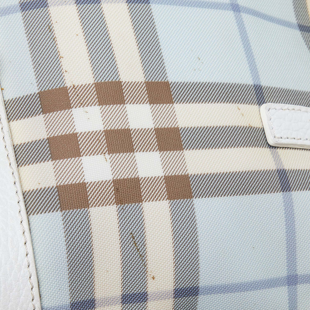 BURBERRY Blue/White House Check PVC and Leather Dome Satchel
