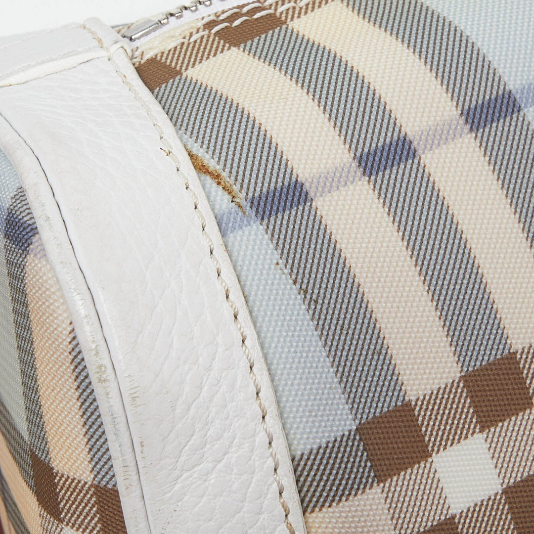BURBERRY Blue/White House Check PVC and Leather Dome Satchel