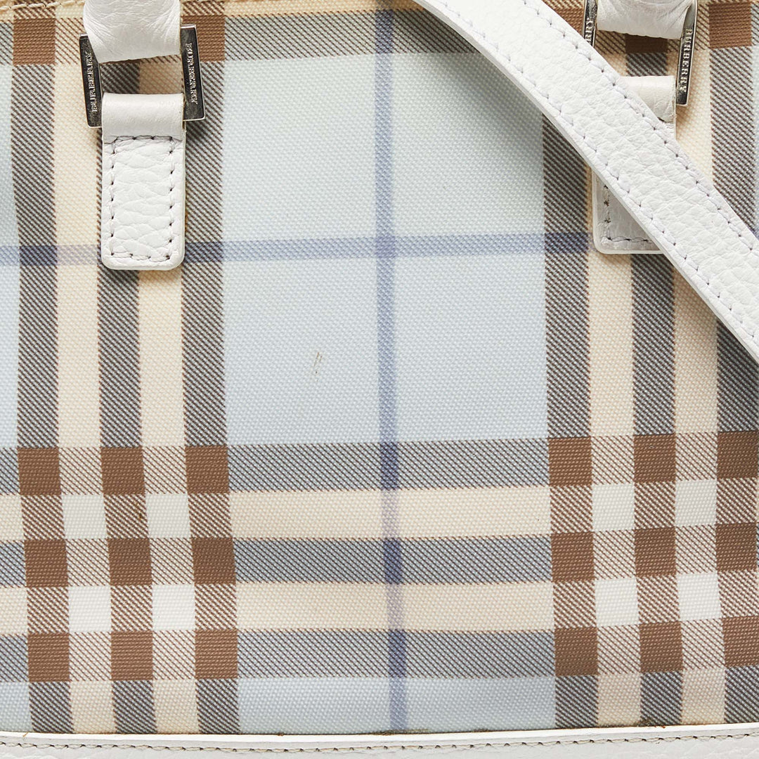 BURBERRY Blue/White House Check PVC and Leather Dome Satchel