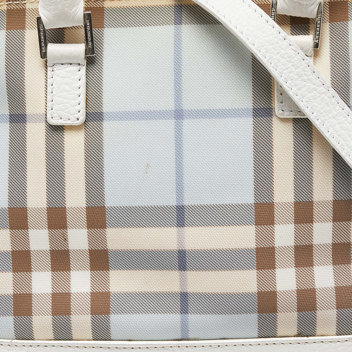 BURBERRY Blue/White House Check PVC and Leather Dome Satchel