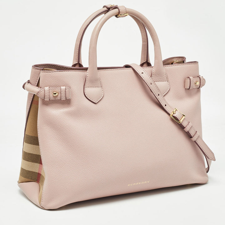 BURBERRY Lilac/Beige Leather and House Check Fabric Medium Banner Tote