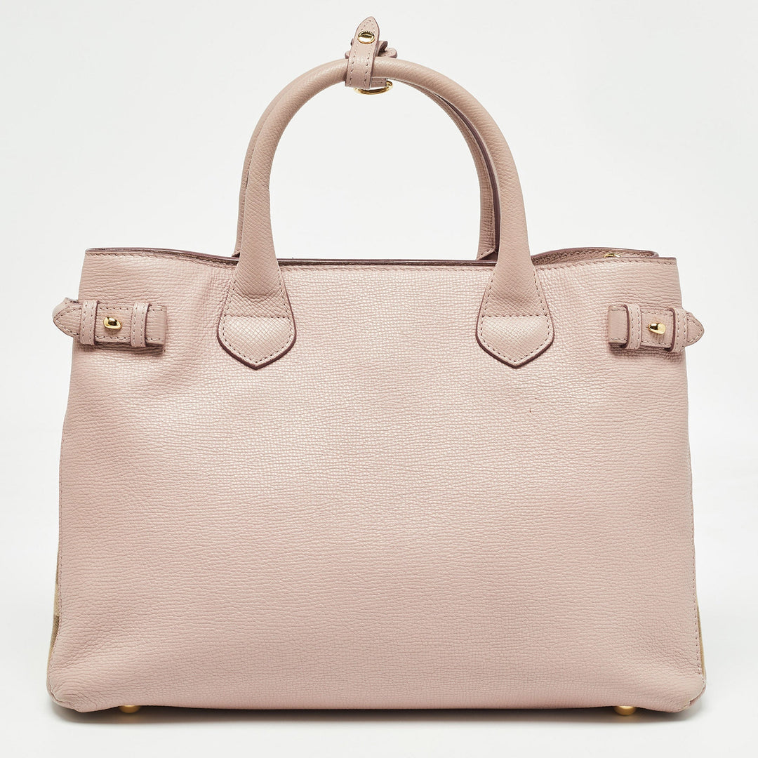 BURBERRY Lilac/Beige Leather and House Check Fabric Medium Banner Tote