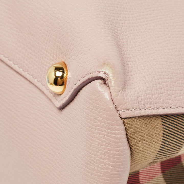 BURBERRY Lilac/Beige Leather and House Check Fabric Medium Banner Tote