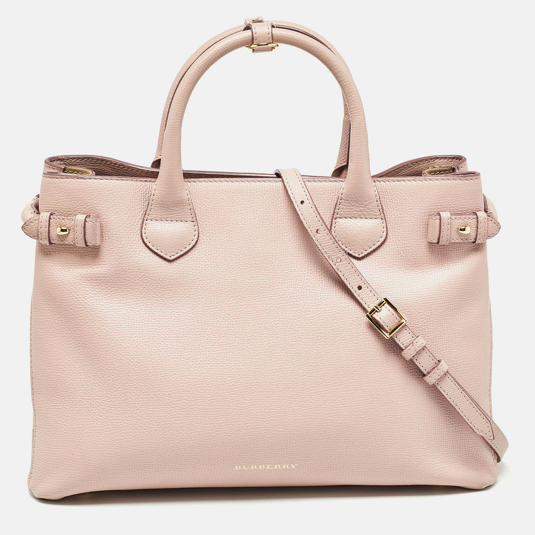 BURBERRY Lilac/Beige Leather and House Check Fabric Medium Banner Tote