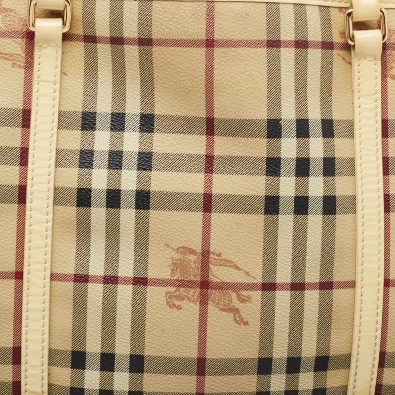 Burberry Light Yellow/Beige Haymarket PVC and Patent Leather Open Tote