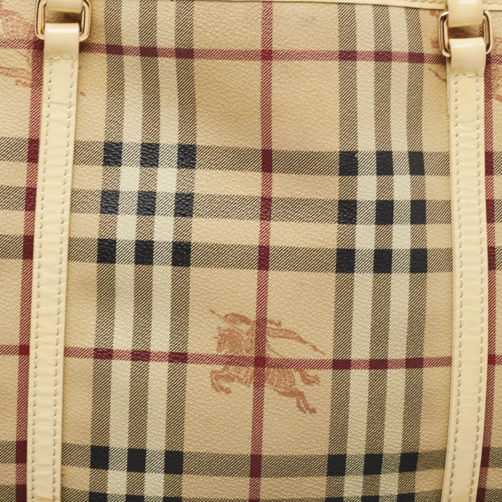 Burberry Light Yellow/Beige Haymarket PVC and Patent Leather Open Tote
