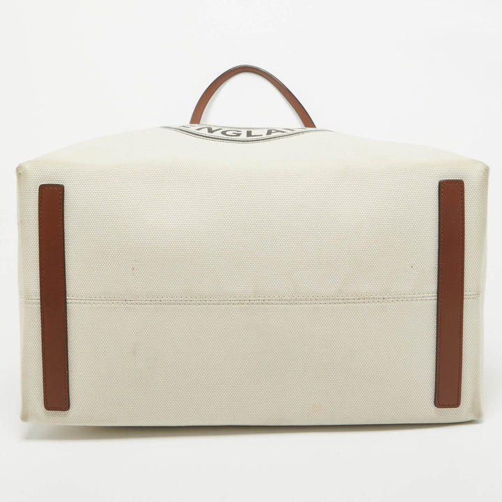 BURBERRY Off White Canvas Large Society Tote