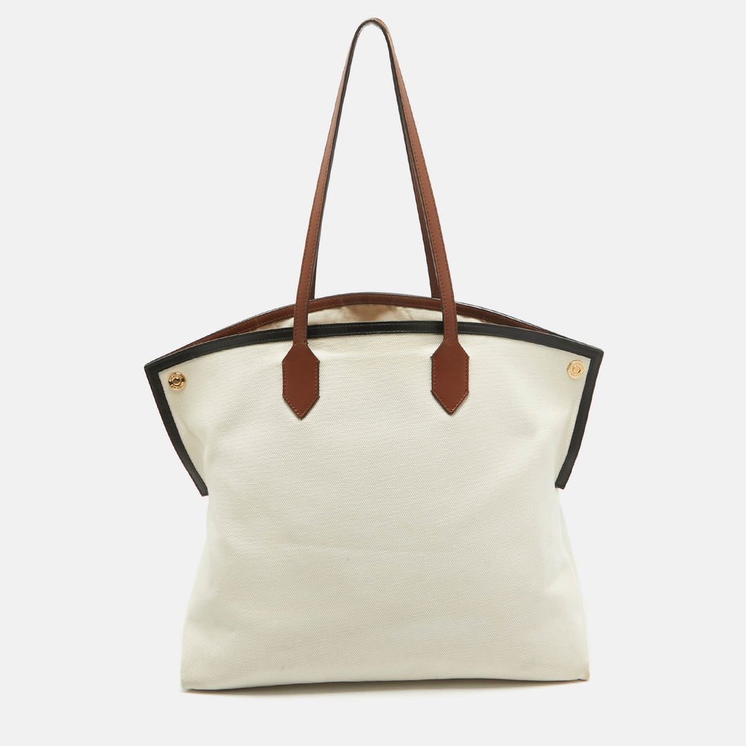 BURBERRY Off White Canvas Large Society Tote