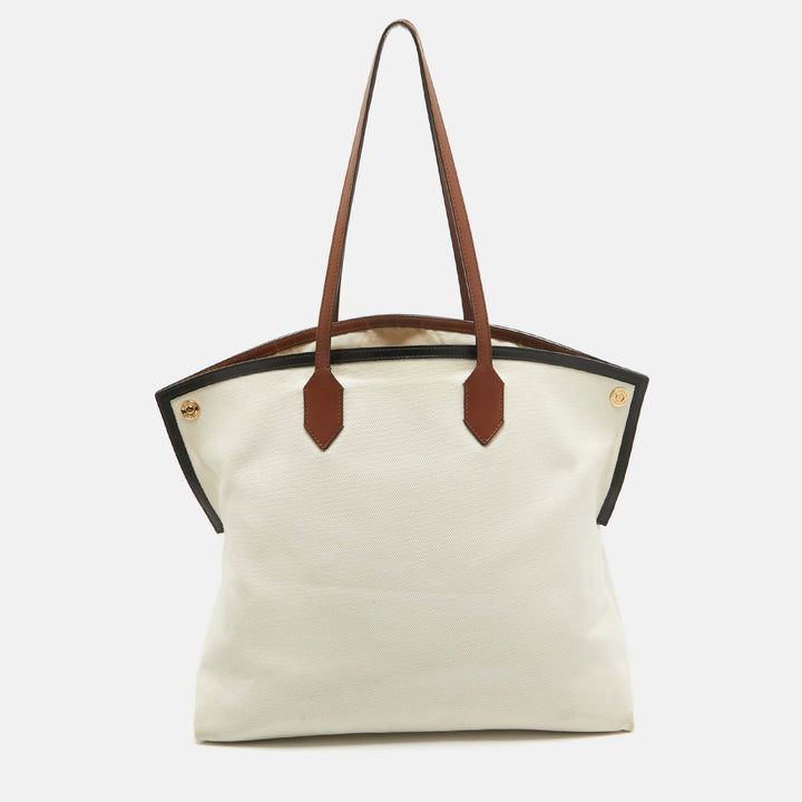BURBERRY Off White Canvas Large Society Tote