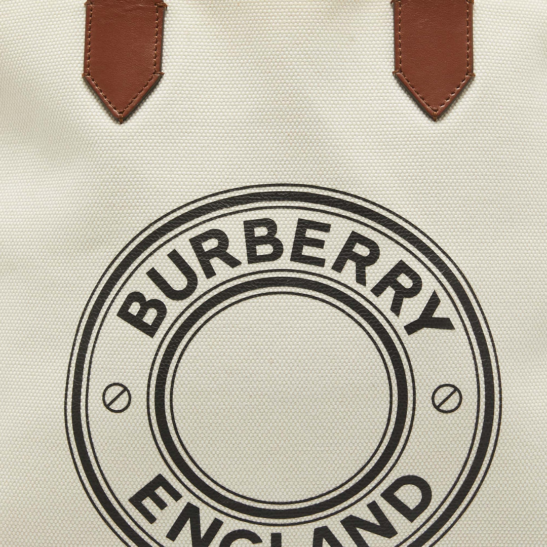 BURBERRY Off White Canvas Large Society Tote