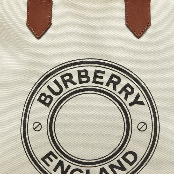 BURBERRY Off White Canvas Large Society Tote
