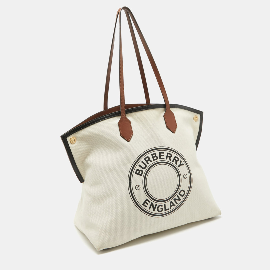 BURBERRY Off White Canvas Large Society Tote