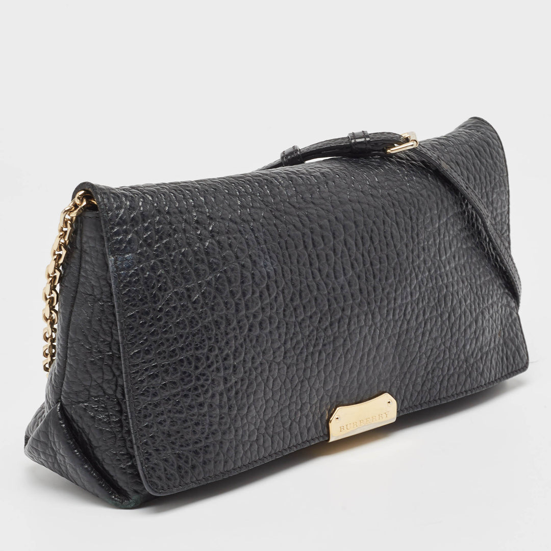 BURBERRY Black Pebbled Leather Mildenhall Shoulder Bag
