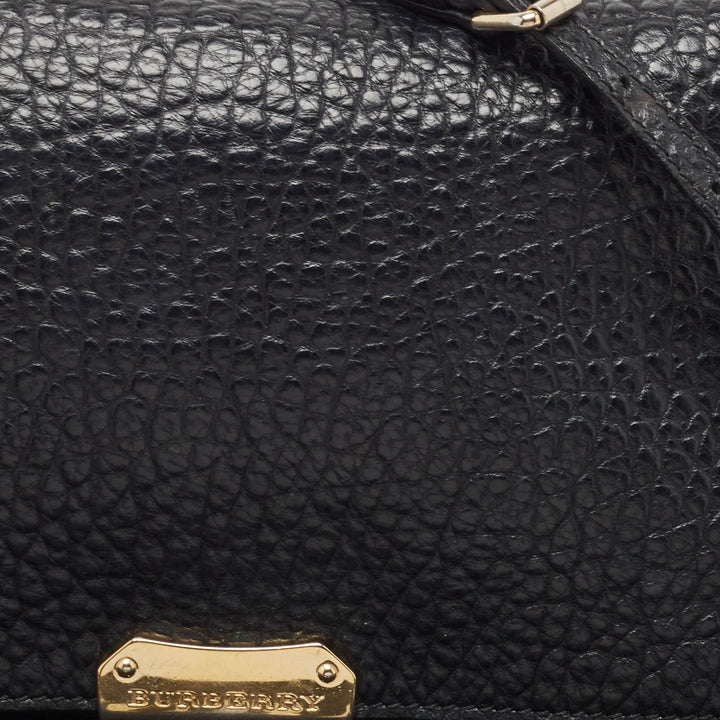 BURBERRY Black Pebbled Leather Mildenhall Shoulder Bag