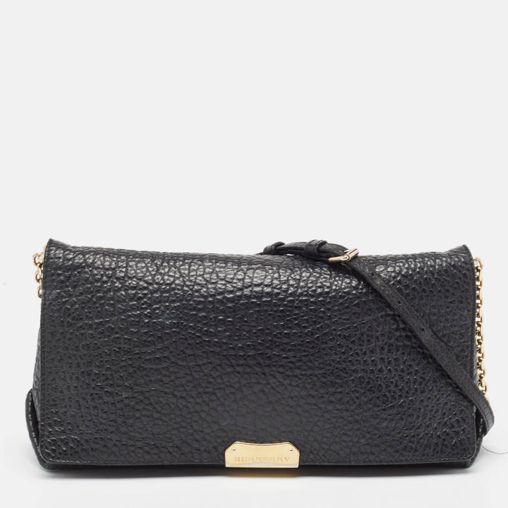 BURBERRY Black Pebbled Leather Mildenhall Shoulder Bag
