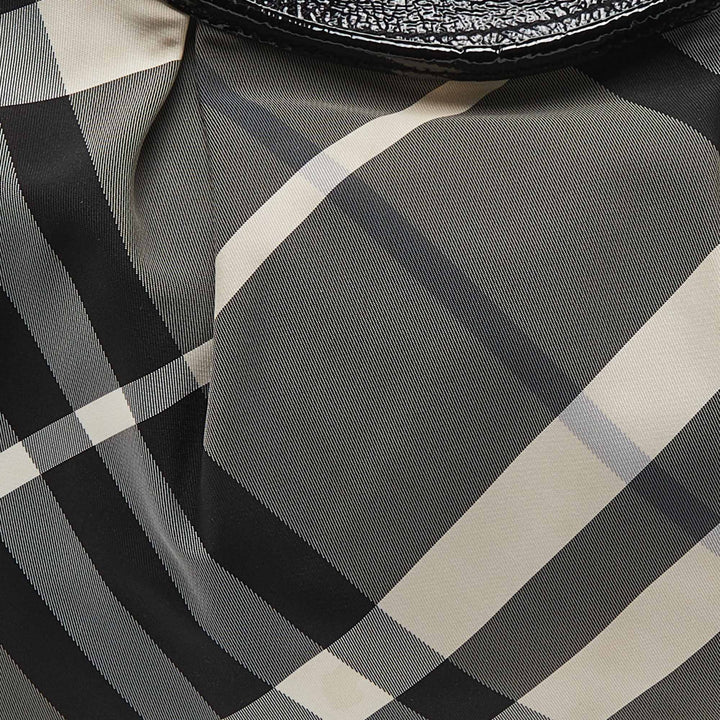 BURBERRY Grey Beat Check  Nylon and Patent Leather Small Brooklyn Hobo