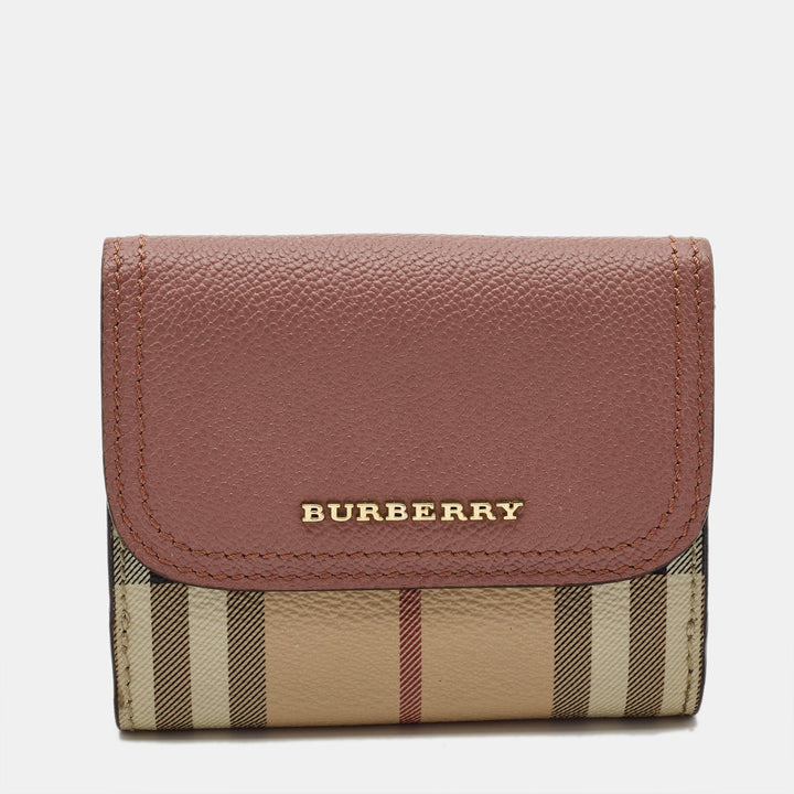 BURBERRY Pink/Beige House Check Coated Canvas and Leather Luna French Wallet