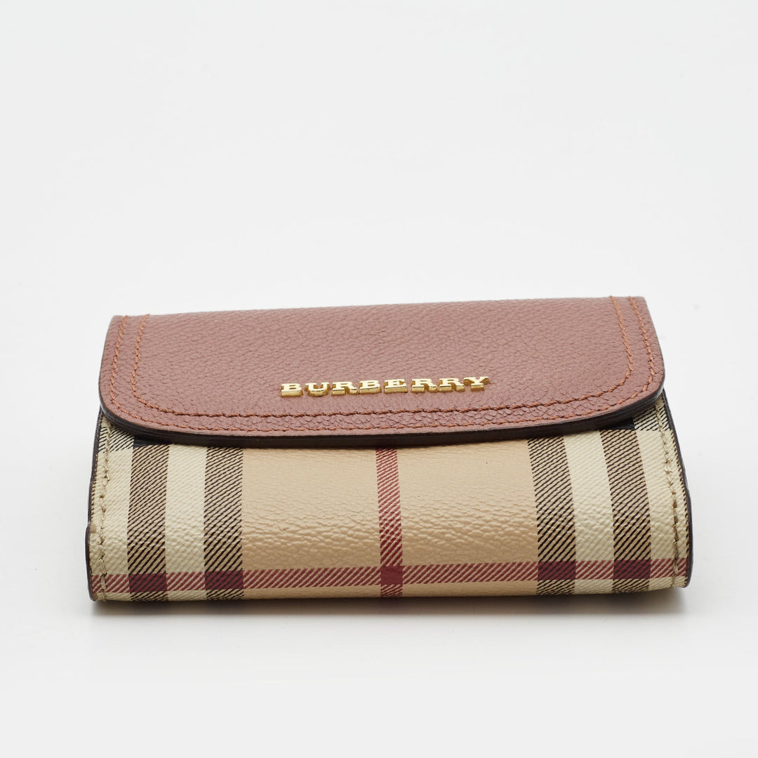 BURBERRY Pink/Beige House Check Coated Canvas and Leather Luna French Wallet