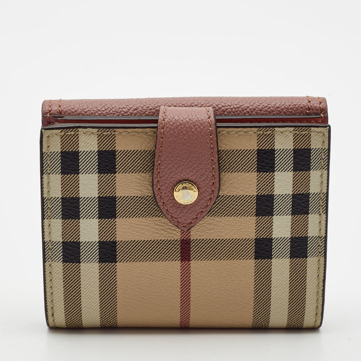 BURBERRY Pink/Beige House Check Coated Canvas and Leather Luna French Wallet