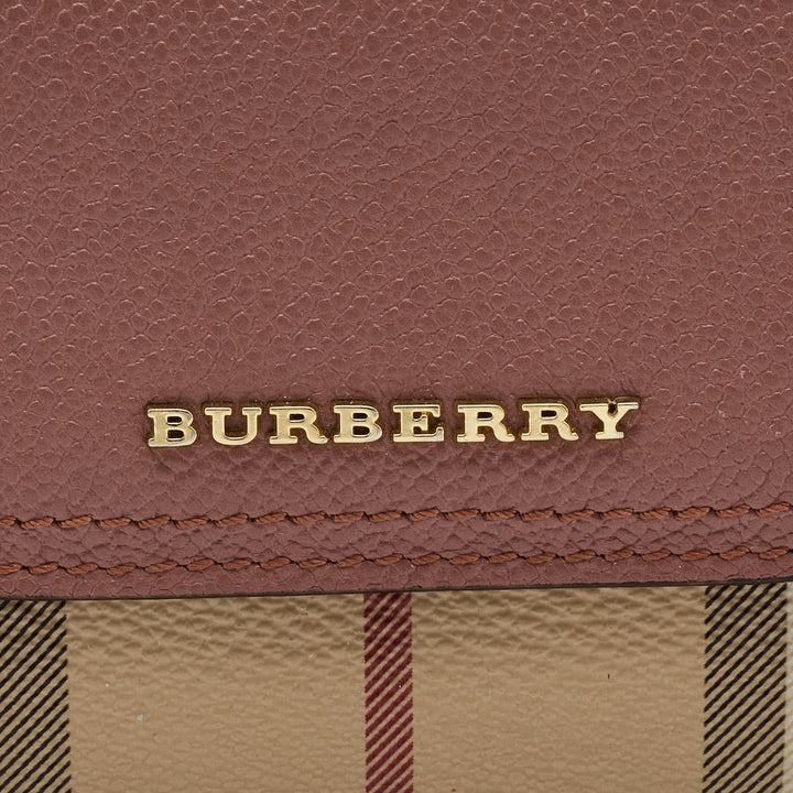 BURBERRY Pink/Beige House Check Coated Canvas and Leather Luna French Wallet