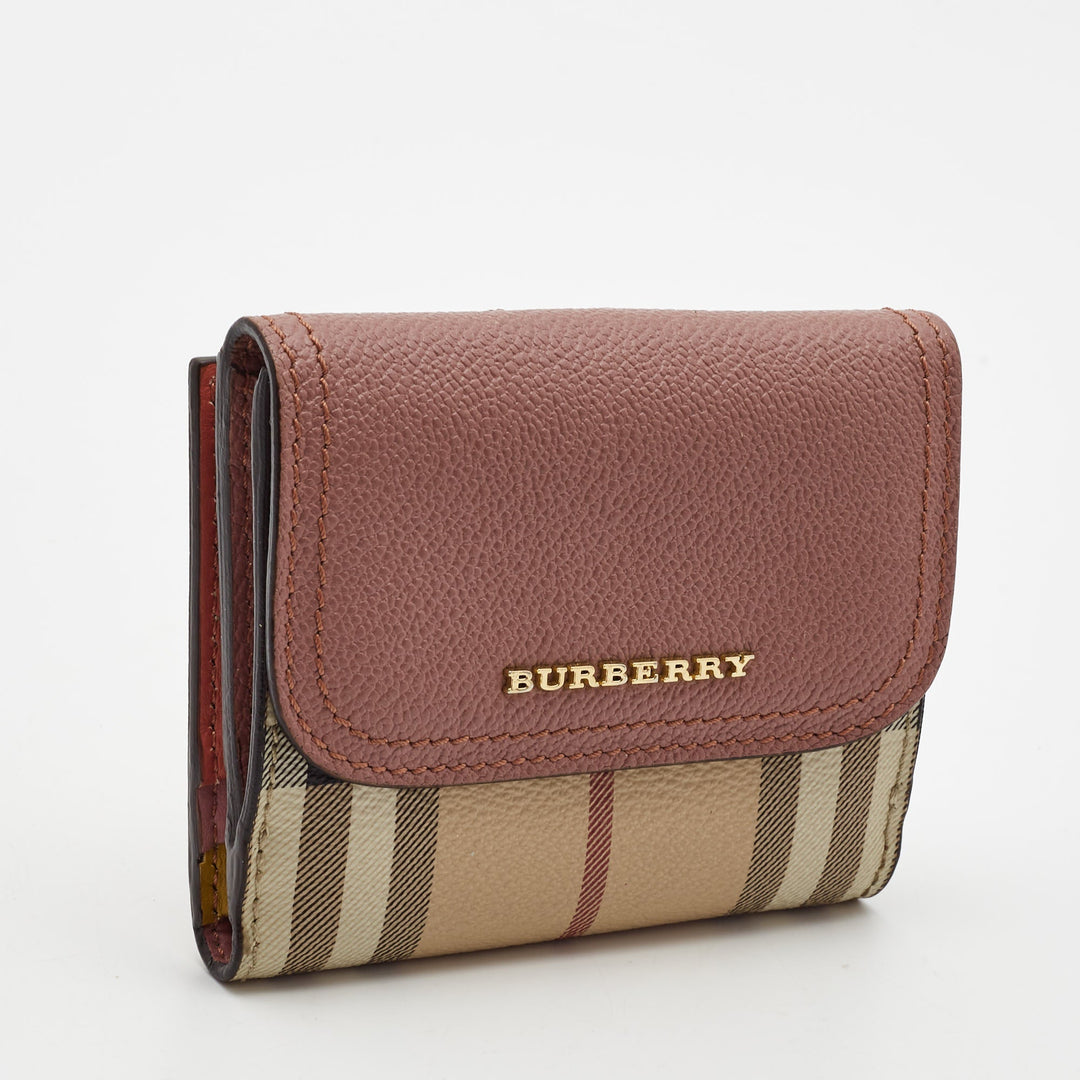 BURBERRY Pink/Beige House Check Coated Canvas and Leather Luna French Wallet
