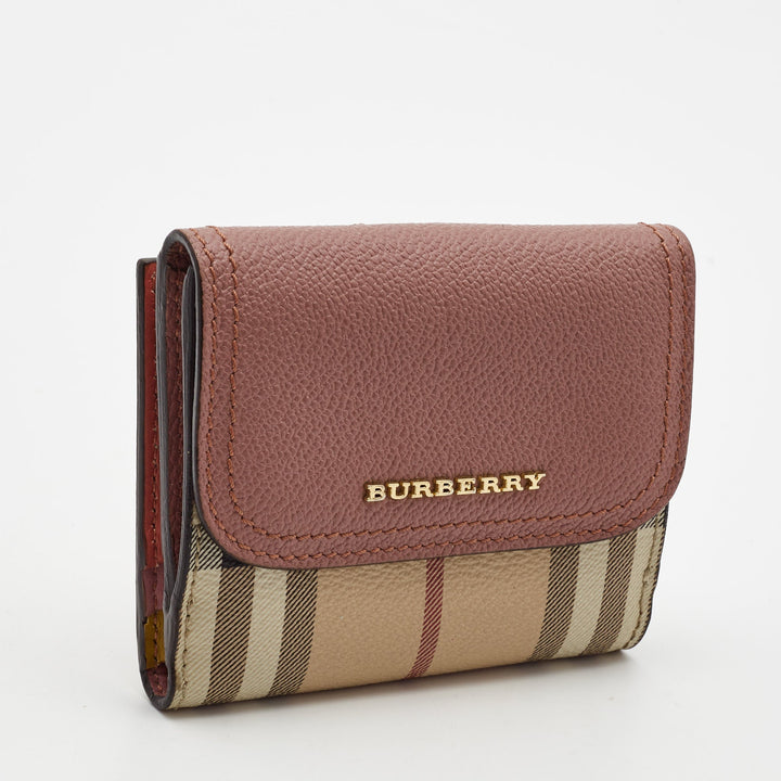 BURBERRY Pink/Beige House Check Coated Canvas and Leather Luna French Wallet
