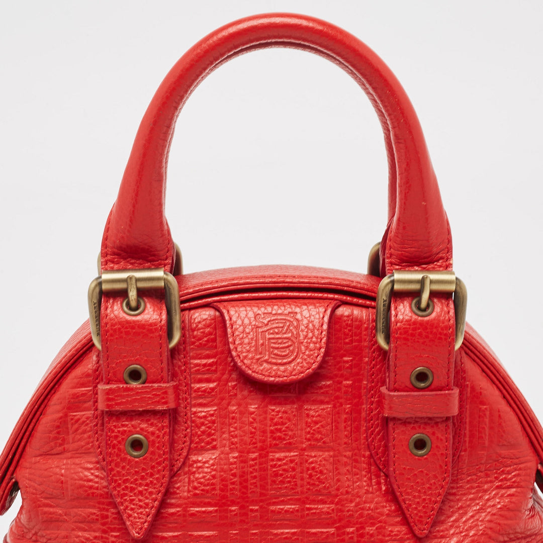 BURBERRY Red Check Embossed Leather Frame Satchel