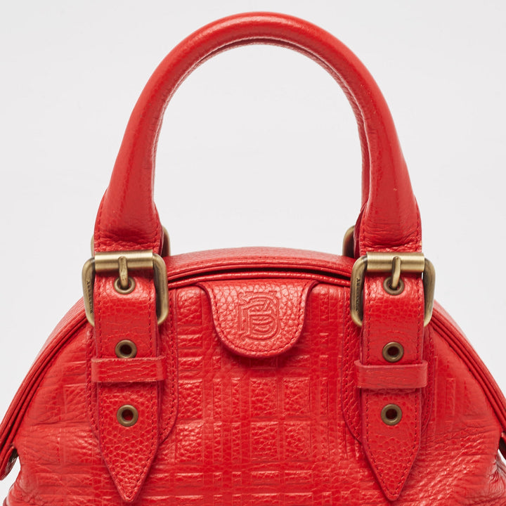 BURBERRY Red Check Embossed Leather Frame Satchel