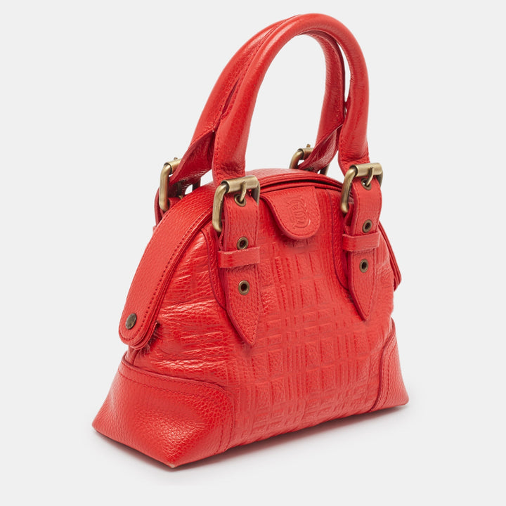 BURBERRY Red Check Embossed Leather Frame Satchel