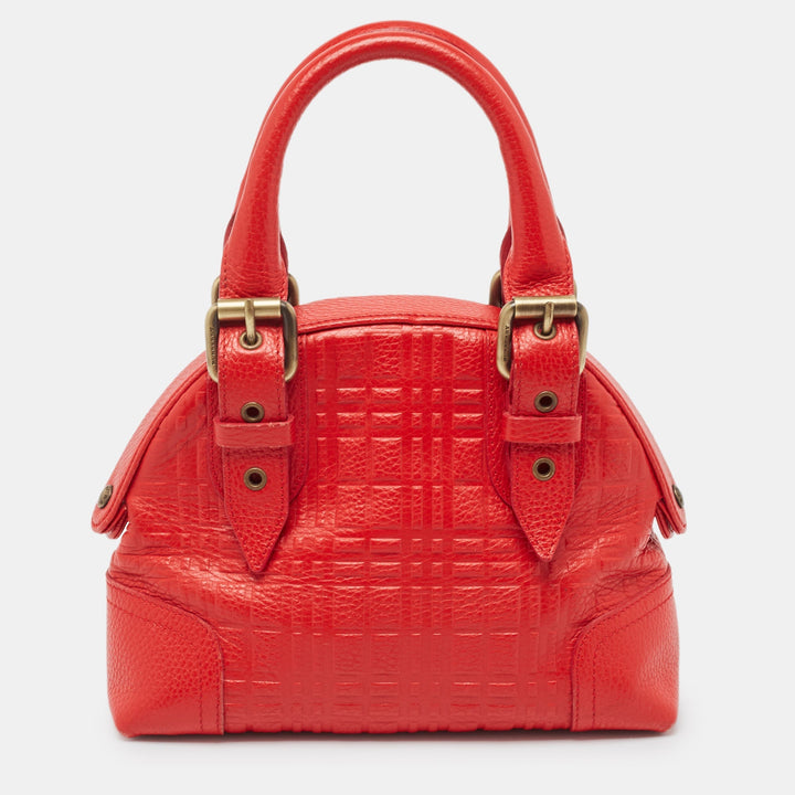BURBERRY Red Check Embossed Leather Frame Satchel
