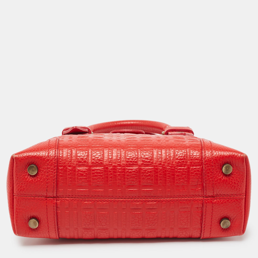 BURBERRY Red Check Embossed Leather Frame Satchel