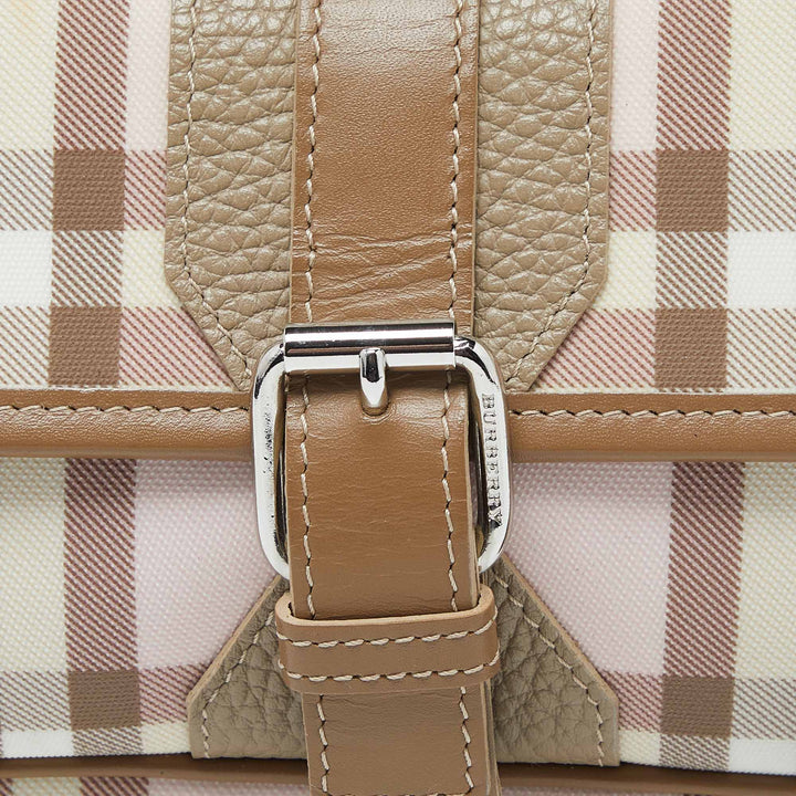 Burberry Pink/Beige House Check PVC and Leather Buckle Flap Wristlet Clutch